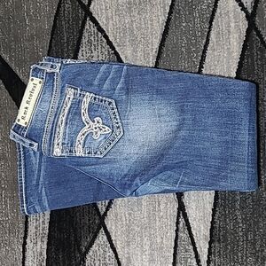 ROCK REVIVAL SIGNY EMBROIDERED RHINESTONES BOOT-CUT MID-RISE DENIM JEAN